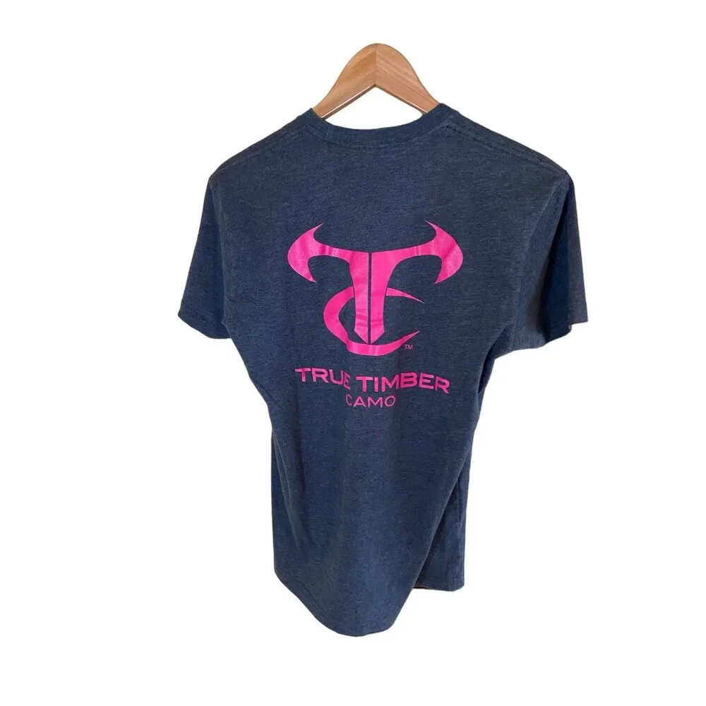 True Timber Mens T-Shirt Large Camo Gray Pink Logo Gorpcore Streetwear_2
